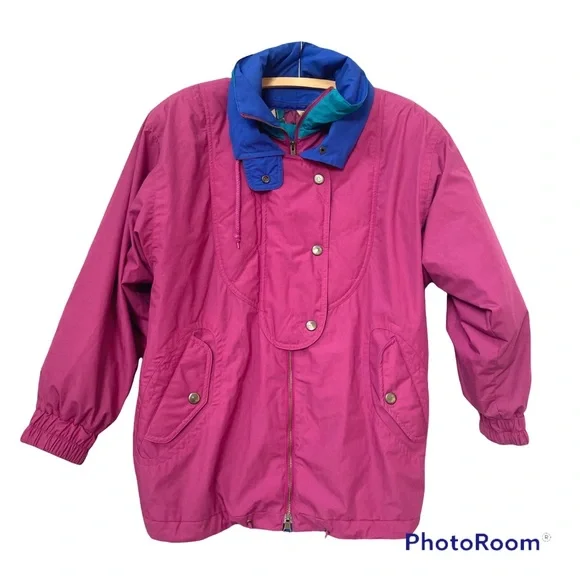 Vintage London Fog Pink Blue Puffer Jacket Warm Winter Coat womens size small - Picture 1 of 10